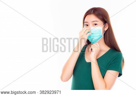 Young Asian Woman Wearing Medical Face Mask. Protection Versus Viruses, Infection And Protection Of