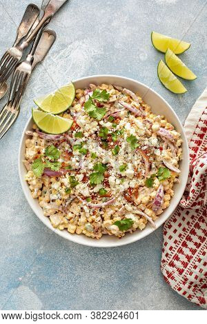 Grilled Corn And Jalapeno Salad With Red Onion, Cheddar Cheese And Bacon, Summer Potluck Recipe