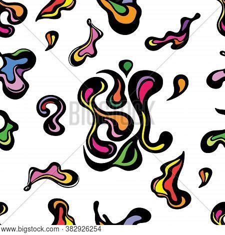 Seamless Abstract Organic Bright Pattern. Organic Floral Background With Purple, Rose Orange And Yel