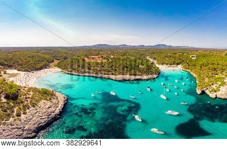 Cala Mondrago - beach in summer, Parque Natural de Mondrago. Santanyi. Malorca. Spain