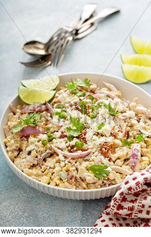Grilled Corn And Jalapeno Salad With Red Onion, Cheddar Cheese And Bacon, Summer Potluck Recipe