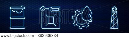 Set Line Oil Industrial Factory Building, Barrel Oil Leak, Canister For Gasoline, Oil Rig With Fire 