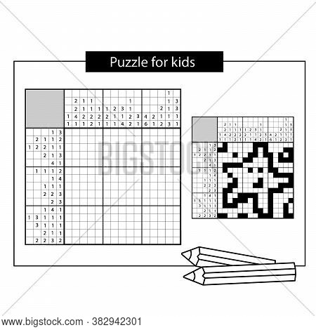 Star. Black And White Japanese Crossword With Answer. Nonogram With Answer.  Puzzle Game For Kids.