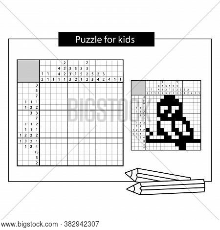 Bird. Black And White Japanese Crossword With Answer. Nonogram With Answer.  Puzzle Game For Kids.