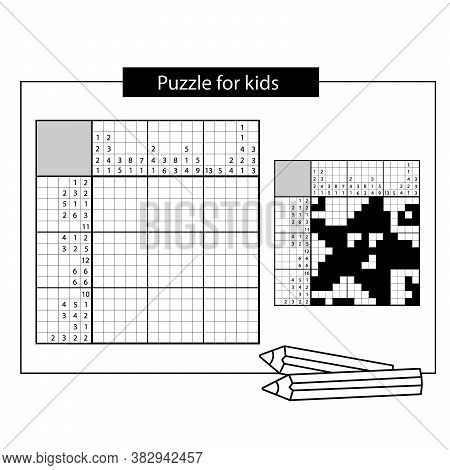 Starfish. Marine Life. Black And White Japanese Crossword With Answer. Nonogram With Answer.  Puzzle