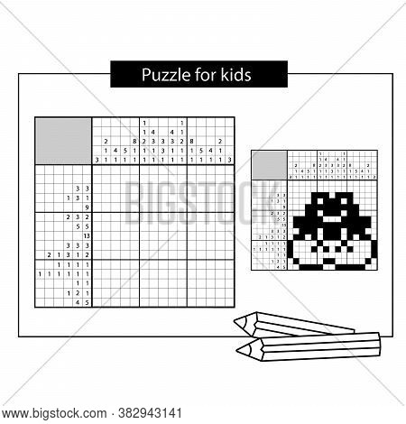 Frog. Black And White Japanese Crossword With Answer. Nonogram With Answer. Puzzle Game For Kids.