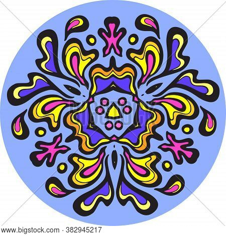 Triangular Bright Colourful Decorative Ornament In Azure Blue Circle Isolated On White. Can Be Used 