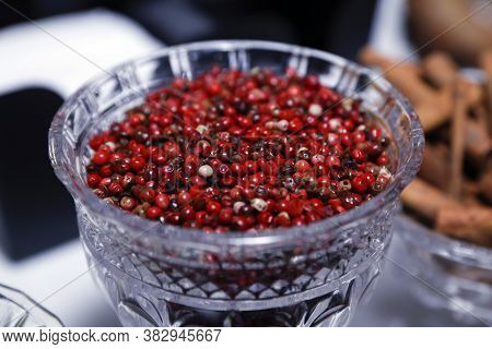 Pink Peppercorns Schinus Terebinthifolia In Glass Jar