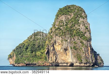 Geological Formation Island. Isolated Rock On Railay Beach In Thailand