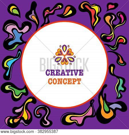 Bright Colourful Decorative Ornament With A White Frame And Creative Concept Logo In The Centre. A F