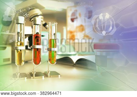 Test Tubes In Modern Chemistry Study Facility - Urine Quality Test For Coronavirus Or Cystine, Medic