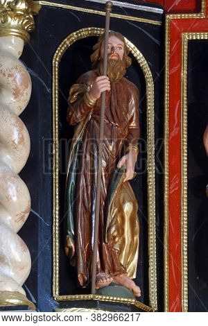 KLANJECKO JEZERO, CROATIA - NOVEMBER 06, 2013: Statue of a Saint on the Altar of Suffering in the chapel of Saint George at the Lake in Klanjecko Jezero, Croatia