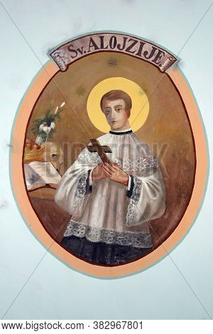 ZAGORSKA SELA, CROATIA - SEPTEMBER 18, 2012: Saint Aloysius Gonzaga, fresco in the parish church of St. Catherine of Alexandria in Zagorska Sela, Croatia