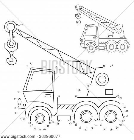 Puzzle Game For Kids: Numbers Game. Truck Crane. Construction Vehicles. Coloring Book For Kids.