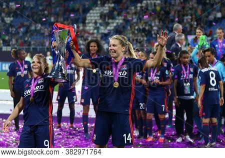 Kyiv, Ukraine - May 24, 2018: Olympique Lyonnais Players Celebrate Their Winning Of The Uefa Women C