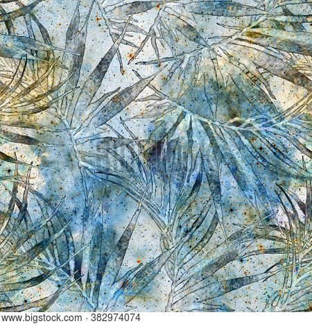 Tropical Seamless Pattern.  Turquoise Cosmic Background. Fashion Hand Drawn Texture. Tropical Seamle