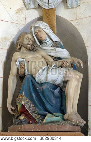 DESINIC, CROATIA - OCTOBER 18, 2013: Our Lady of Sorrows, a statue in the chapel of Saint Anne in Desinic, Croatia