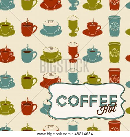 รูปแบบต่อเนื่องถ้วยกาแฟ ด้วยแท็ก สไตล์วินเทจ