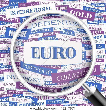 EURO. Word cloud illustration. Tag cloud concept collage. Vector text illustration. 