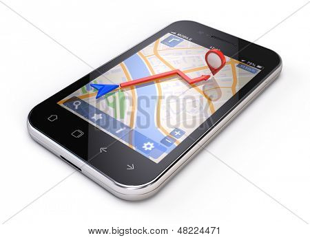 Mobil gps koncept - smartphone navigation isoleret på hvid