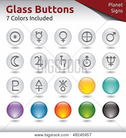 Glas-Buttons - Planet-Zeichen