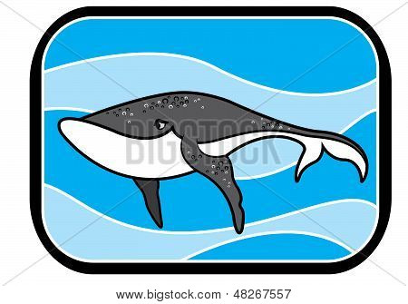 Balena blu cartone animato nell'oceano