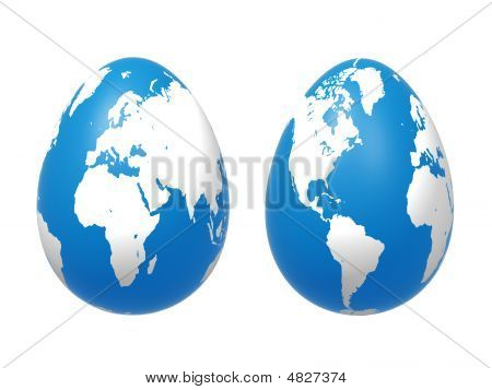 Deux œufs 3D monde en bleu