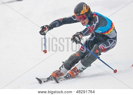 PATSCHERKOFEL, AUSTRIA - 21 stycznia Miks Edgars Zvejnieks (Łotwa) miejsc 13 o slalom mężczyzn