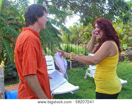 Tom Althouse and Fileena Bahris on the set of 
