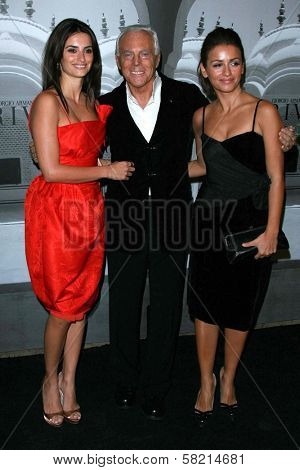Penelope Cruz with Giorgio Armani and Monica Cruz at the Giorgio Armani Prive Show to celebrate the Oscars. Green Acres, Los Angeles, CA. 02-24-07