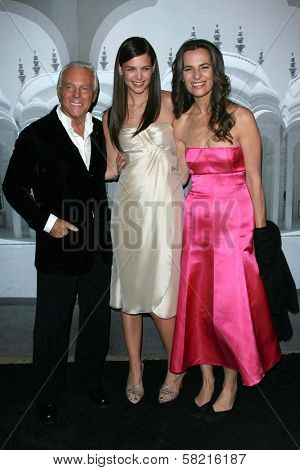 Giorgio Armani with Katie Holmes and Roberta Armani at the Giorgio Armani Prive Show to celebrate the Oscars. Green Acres, Los Angeles, CA. 02-24-07