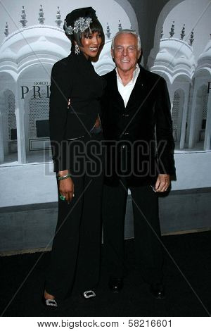 Naomi Campbell and Giorgio Armani at the Giorgio Armani Prive Show to celebrate the Oscars. Green Acres, Los Angeles, CA. 02-24-07