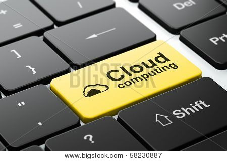 Cloud technology concept: Cloud and Cloud Computing on computer keyboard background