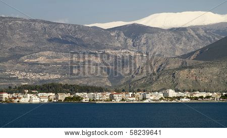 Itea Town And Parnassos Mountain, Greece