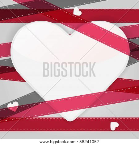 Card template with paper heart and pink ribbons