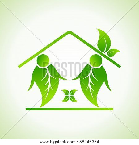 Green home icon on white