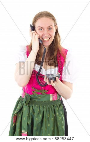 Bavarian Maid Dialling Her Friend