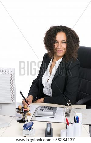Young Office Worker Writes