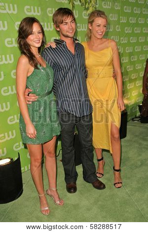 Leighton Meester with Chace Crawford and Blake Lively at the CW Summer 2007 TCA Press Tour. Pacific Design Center, Los Angeles, CA. 07-20-07