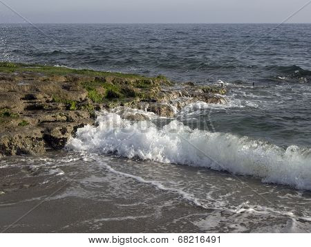 Sea Waves Hitting Rocky Shore