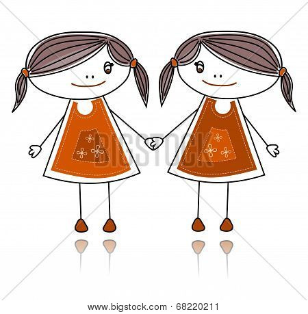 Happy Girls Smiling Together, Sketch