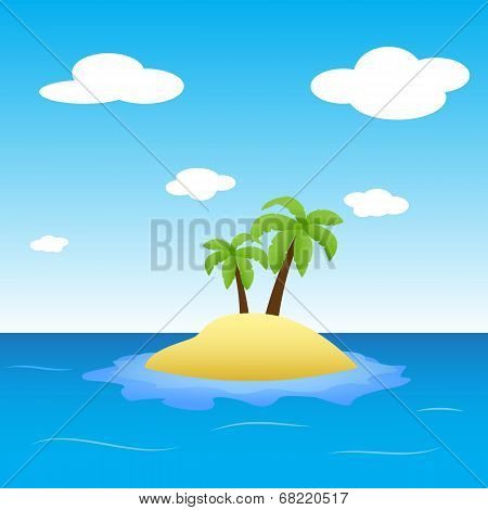 Illustration of island in the middle of ocean with two palm trees