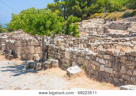 Ancient Greece Walls And Pillars In Ruins Archaeological Site Kamiros Island Of Rhodes Greece