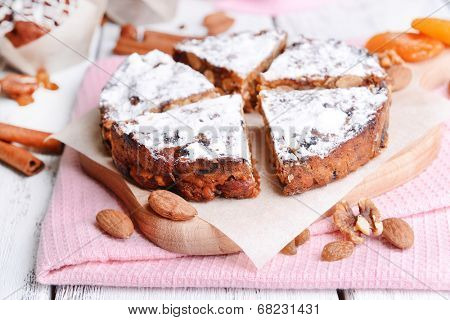 Delicious cake panforte on table close-up