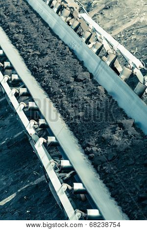 Opencast Brown Coal Mine. Belt Conveyor.