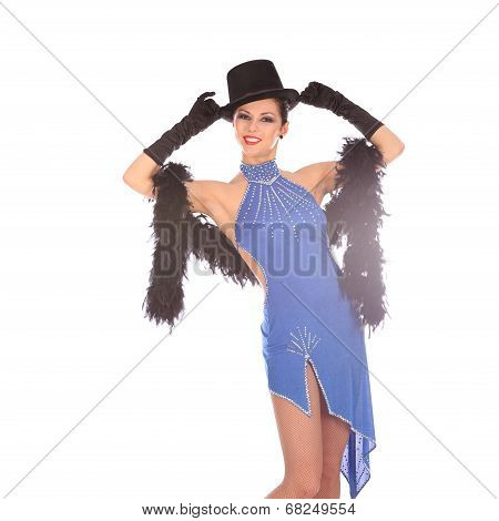 Burlesque dancer with red blue dress for latina dance