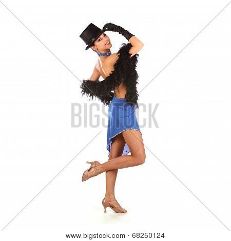 Burlesque dancer with red blue dress for latina dance