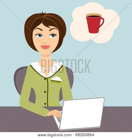 Secretary with mug of hot coffee