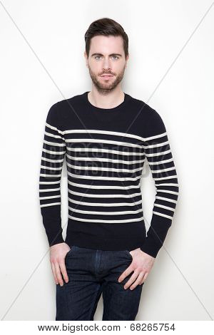 Attractive Young Man In Striped Sweater