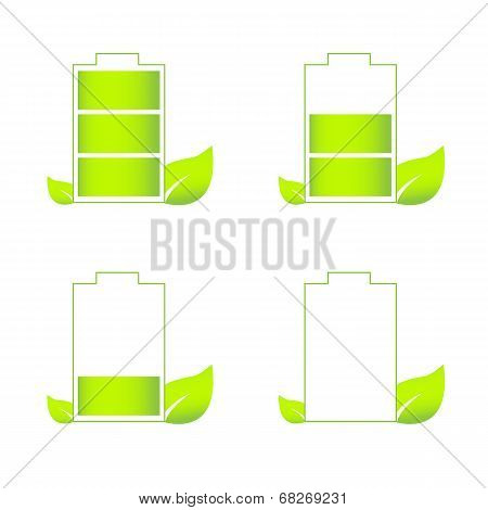 Set of green eco friendly battery icons